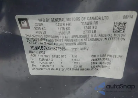 2014 Chevrolet Equinox 1Lt z USA, uszkodzony, nr VIN 2GNALBEK4E6371525